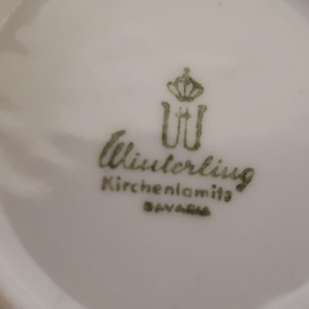 2 Winterling Bavaria Demitasse Cups Saucers Green Ivy Gold Trim Germany Vintage - Picture 3 of 8